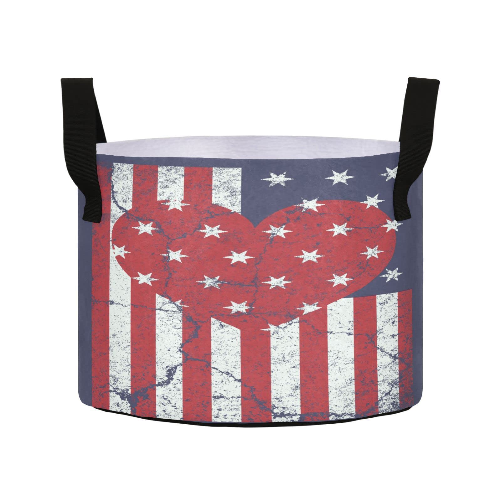 USA Flag Grunge Style Fabric Grow Bags - Patriotic Plant Pots for Vegetables, Potatoes & Herbs | Breathable Aeration Container for 4th of July, Memorial Day & Independence Day Gardening - Perfect for Outdoor Planting, Home Gardens & Patriotic Decor