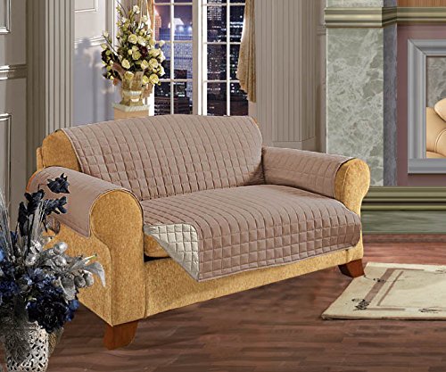 Reversible Quilted Furniture Protector - Ultra Soft Microfiber Cover for Sofas & Love Seats | Taupe Color | Protects from Spills & Pets | Perfect for Living Room, Bedroom & Nursery
