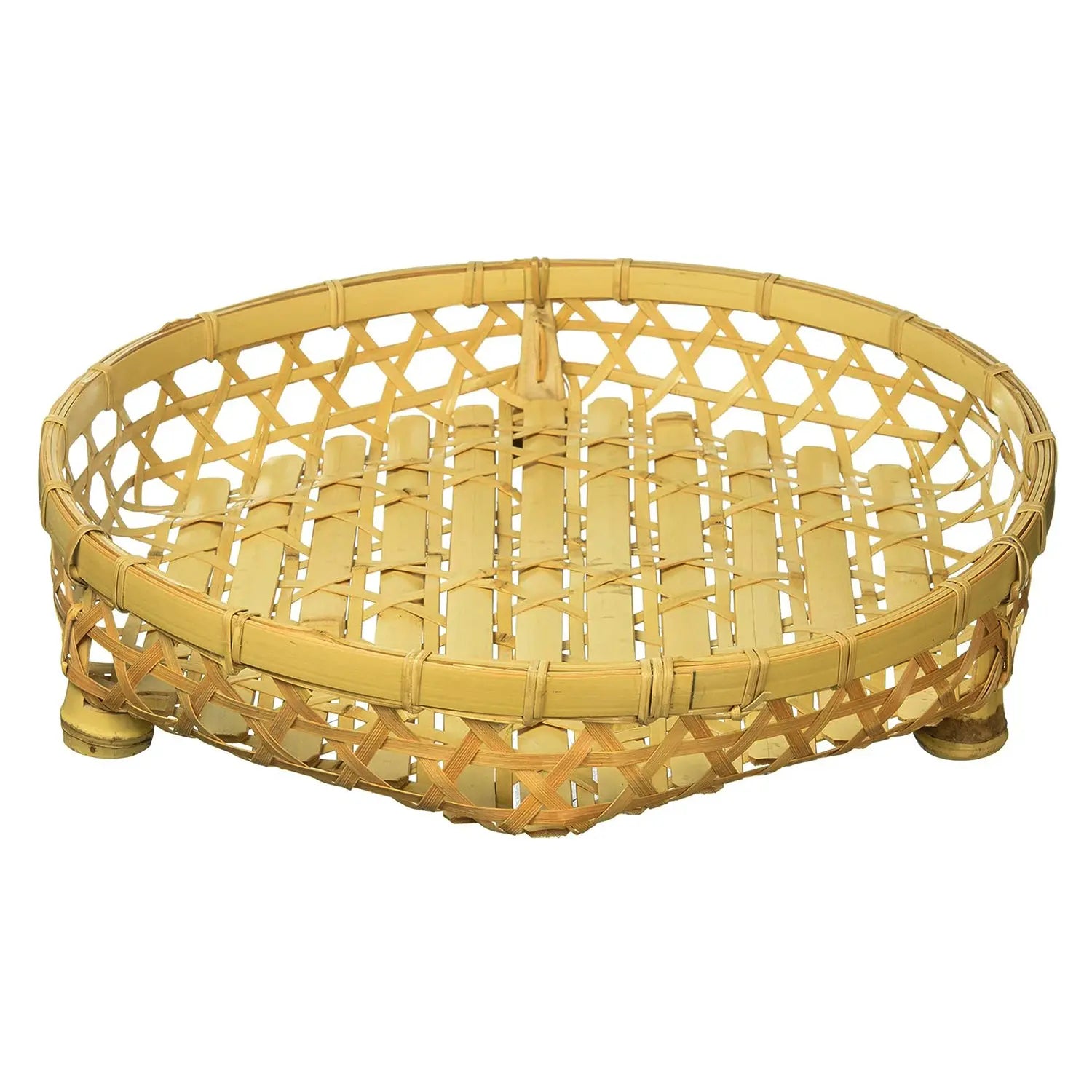 Manyo Bamboo Serving Basket with Feet - Natural Wooden Tray for Bread, Fruits, and Cheese - Perfect for Picnics, Parties, and Kitchen Storage