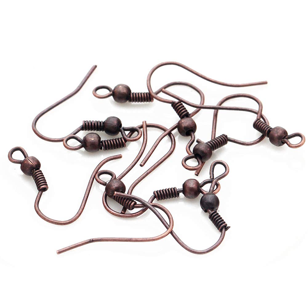 200PCS Red Copper Earring Hooks - Large Loop Fish Hook French Wire for DIY Jewelry Making - Perfect for Earrings & Crafts