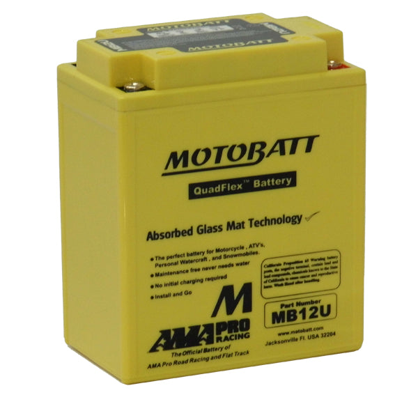 Motobatt MB12U 12V 15Ah AGM Motorcycle Battery - High Performance, Maintenance-Free Power for Harley, Honda, Kawasaki & More - Ideal for Cruisers, Touring Bikes & Off-Road Adventures