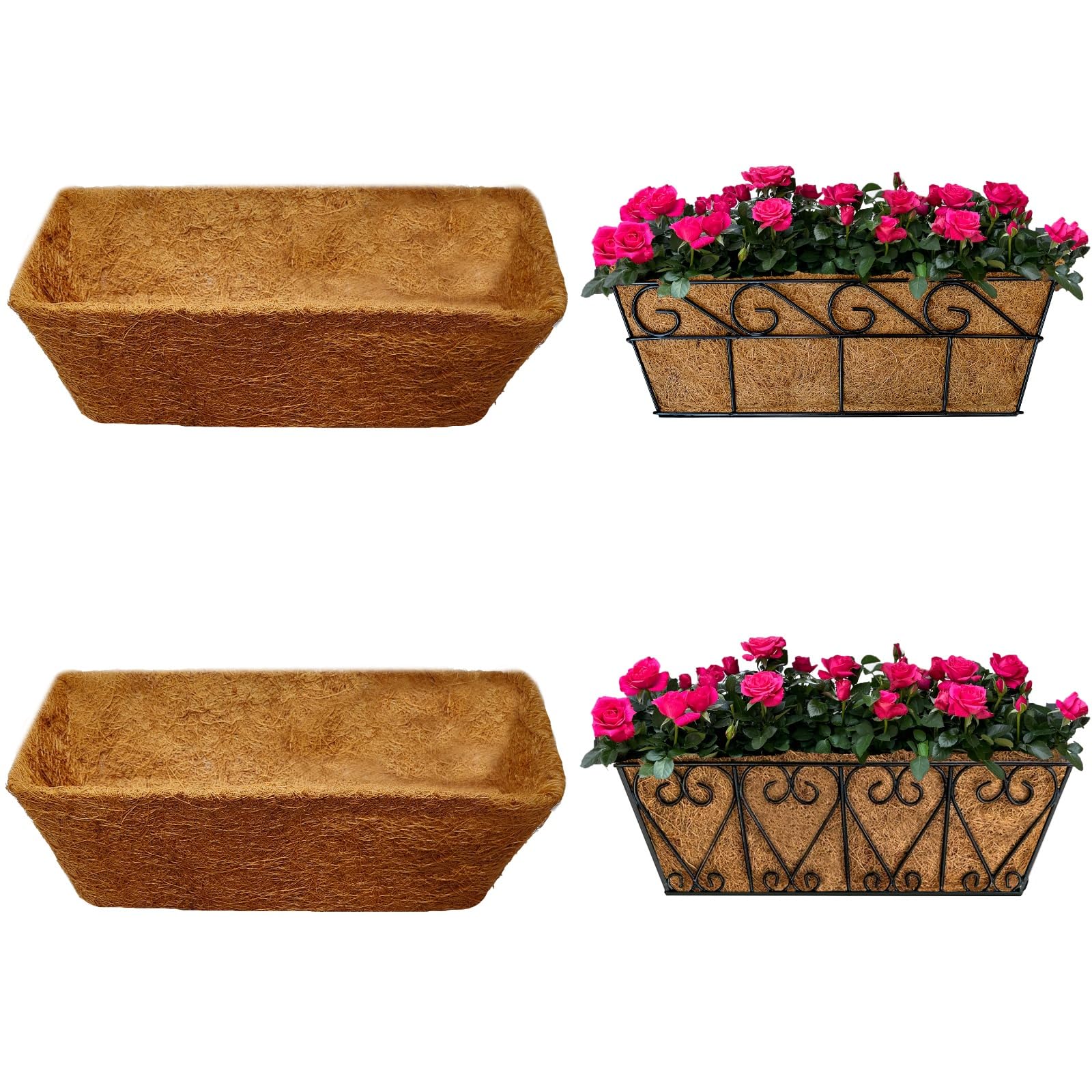 Maxona 16 Inch Rectangular Coco Liner for Planter - 2 Pack Thick Coconut Coir Replacement for Hanging Baskets, Window Boxes & Garden Pots | Durable Fiber Husk for Wall Planters, Fence Decor & Outdoor Gardening