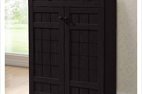 Baxton Studio Glidden Tall Cabinet - Dark Brown Wood Storage Cabinet for Living Room, Bedroom & Office Organization