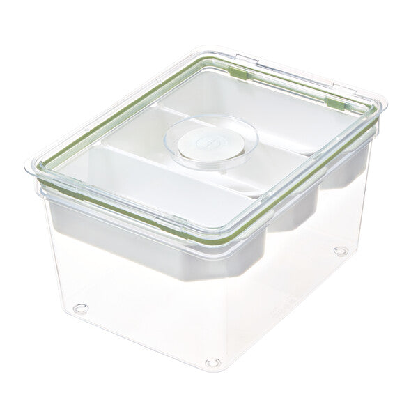 Fresh Large Tall Produce Storage Bin with 3 Adjustable Dividers - Perfect for Organizing Fruits, Vegetables in Kitchen, Pantry or Refrigerator