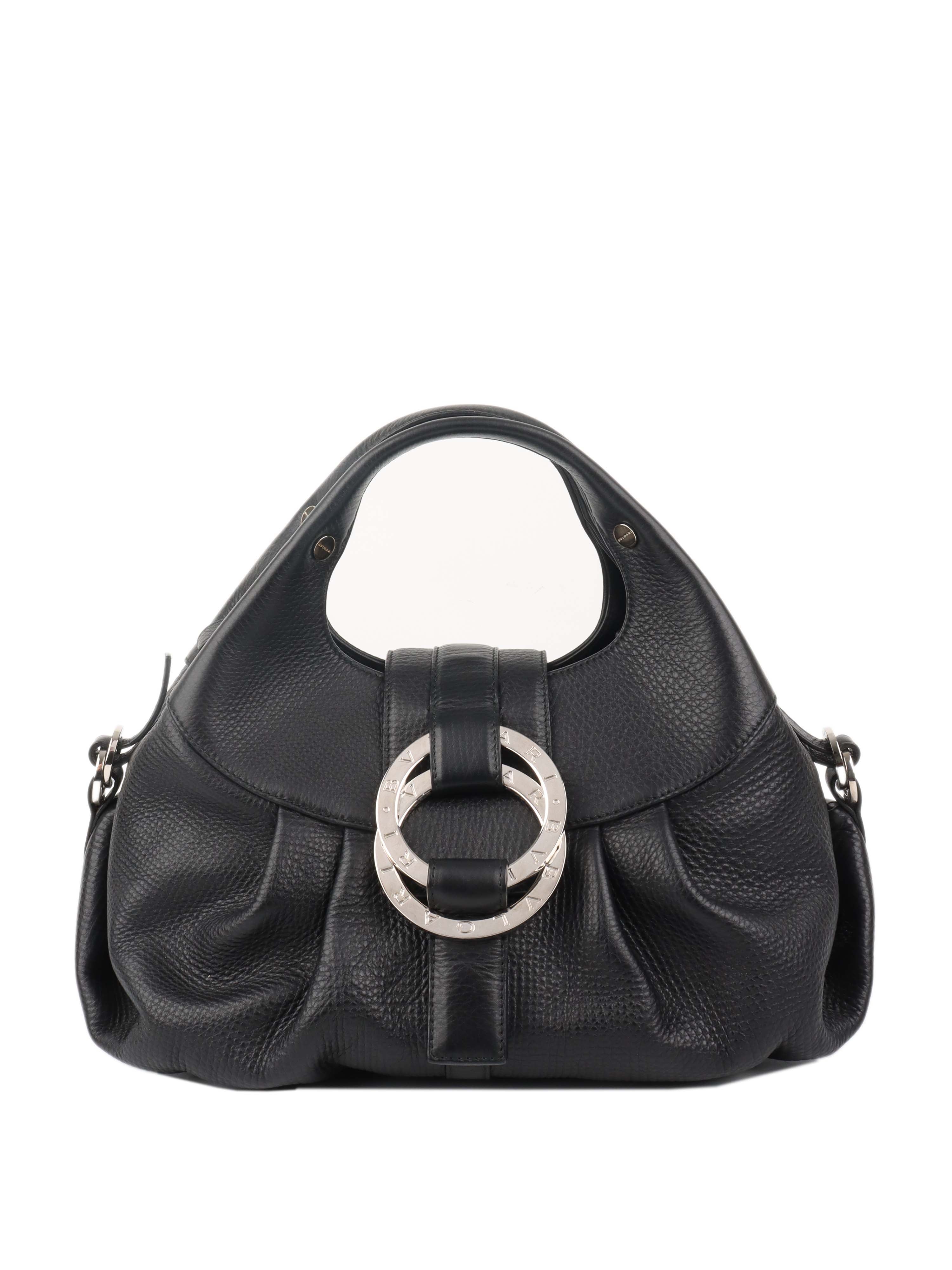 Bvlgari Black Leather Shoulder Bag with Handles - Luxury Designer Handbag for Women, Perfect for Work, Travel & Evening Events