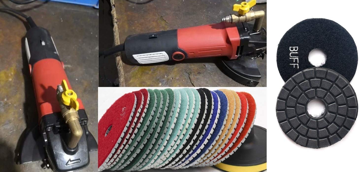 4 Inch Wet Polisher Grinder with 55+1 Diamond Wet Sanding Polishing Pads Kit - Professional Stone, Concrete, Travertine, Floor Tile & Countertop Polishing Tools for DIY Repair & Refinishing - Perfect for Home Renovation & Stone Restoration Projects