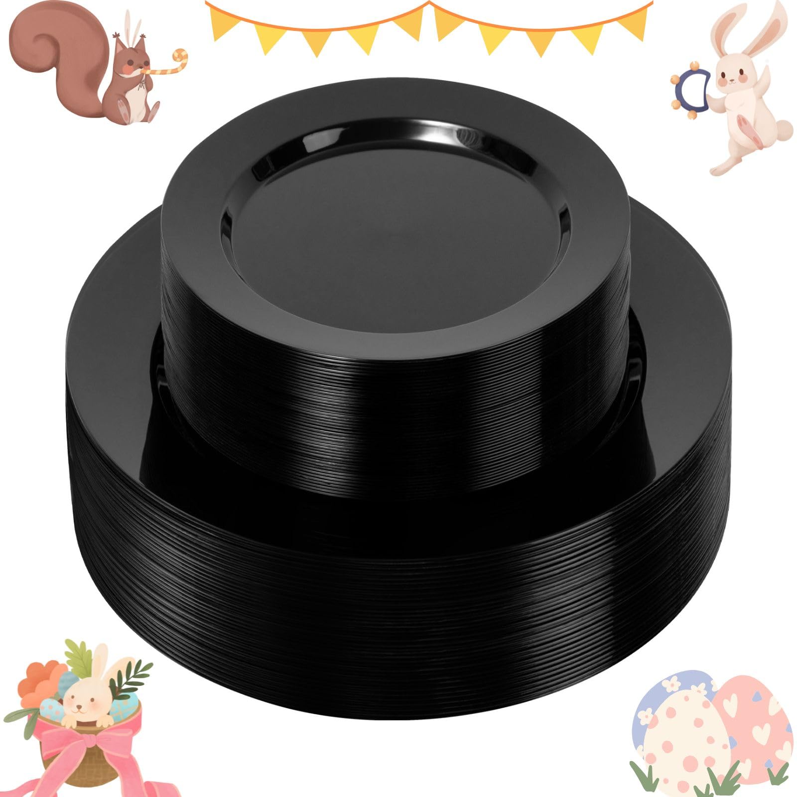 100-Pack Black Disposable Plastic Plates - 50 Dinner Plates (10.25 Inch) & 50 Dessert Plates (7.5 Inch) for Parties, Weddings, Easter Celebrations - Perfect for Large Gatherings and Events