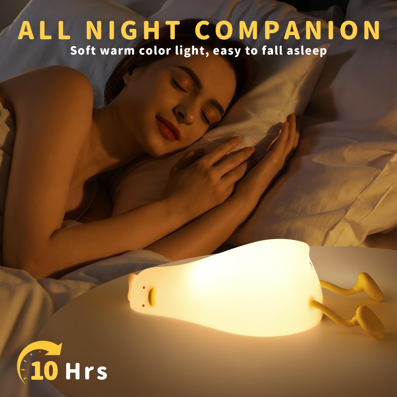 GEAMSAM Rechargeable LED Squishy Duck Night Light - Cute Silicone Dimmable Nursery Lamp, Touch Control Bedside Light for Baby Room, Breastfeeding & Kids Bedroom Decor | Perfect for Night Feeding, Relaxation & Soothing Baby to Sleep