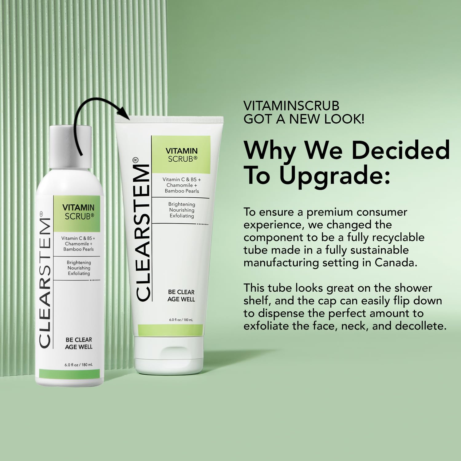 CLEARSTEM Vitamin C Scrub - Antioxidant-Infused Exfoliating Face Wash & Body Scrub with Hemp & Bamboo | Vegan, Gluten Free, Cruelty Free Skincare (6 fl oz/177ml) | Perfect for Brightening Dull Skin & Reducing Blemishes