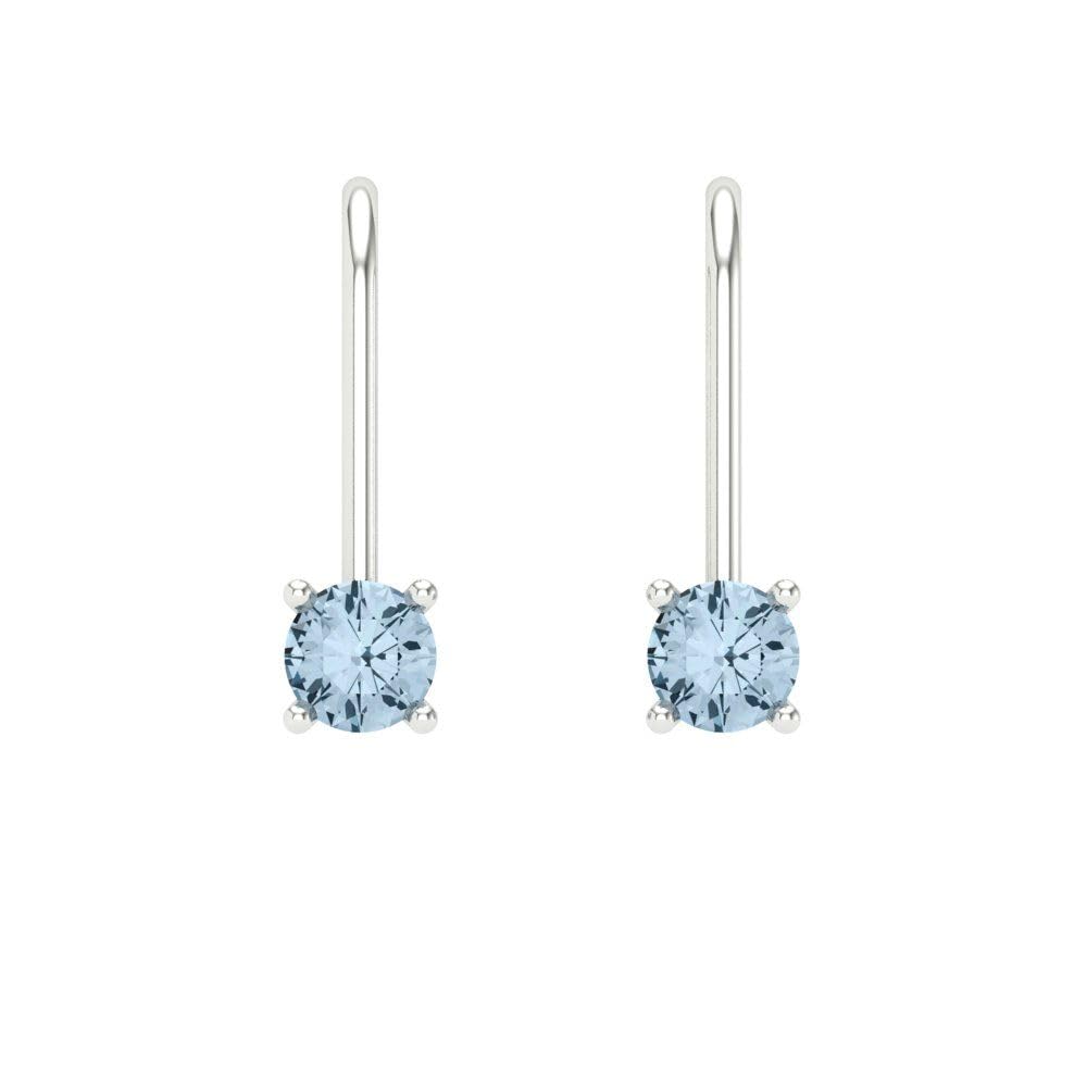 0.4 Carat Natural Sky Aquamarine Solitaire Leverback Drop Earrings in 14K White Gold - Unisex Dangle Earrings for Wedding, Party & Everyday Wear | Conflict-Free Gemstone Jewelry