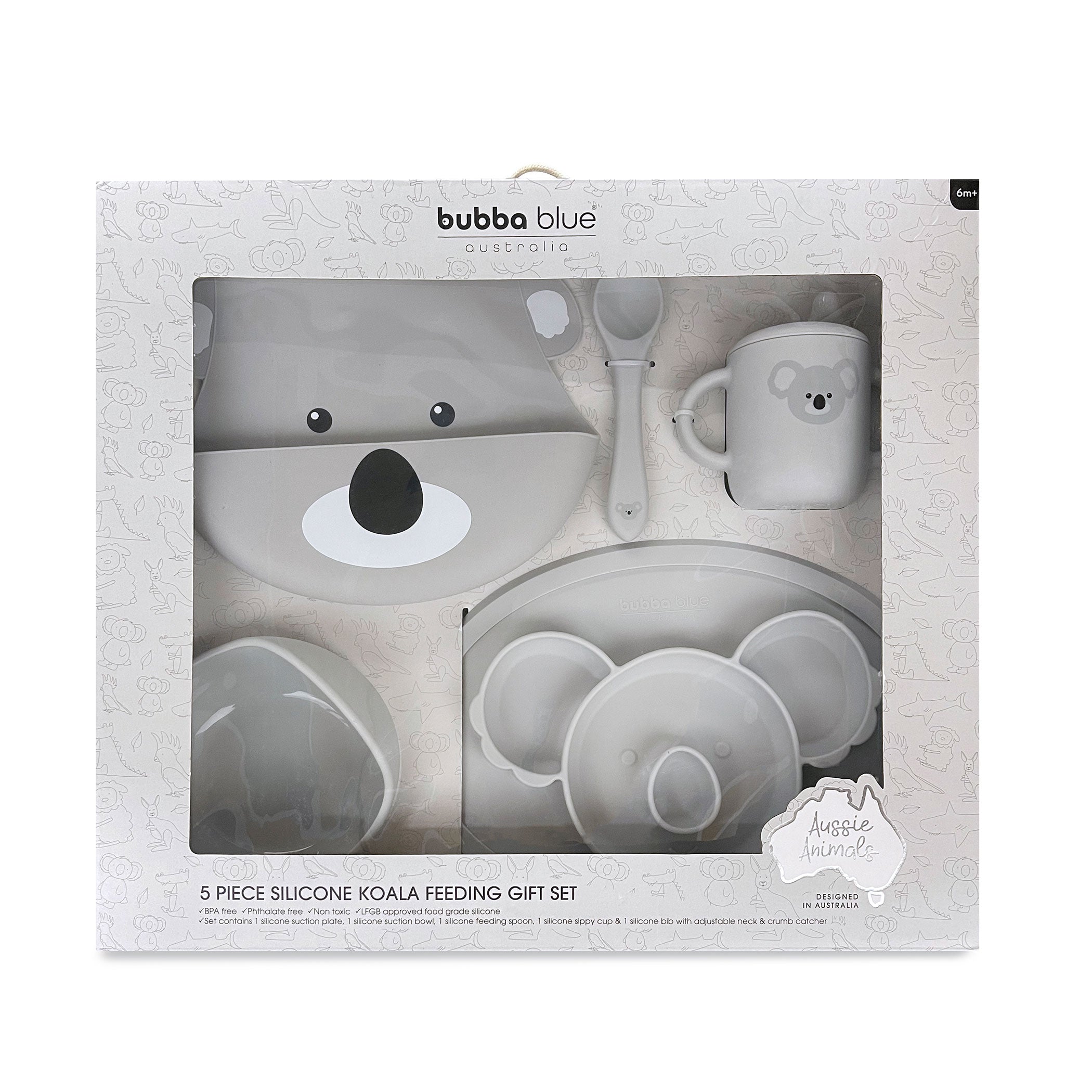 Aussie Animals 'Koala' 5-Piece Silicone Feeding Set - Perfect Baby Shower Gift for New Parents | BPA-Free, Dishwasher Safe Baby Utensils for Easy Mealtime