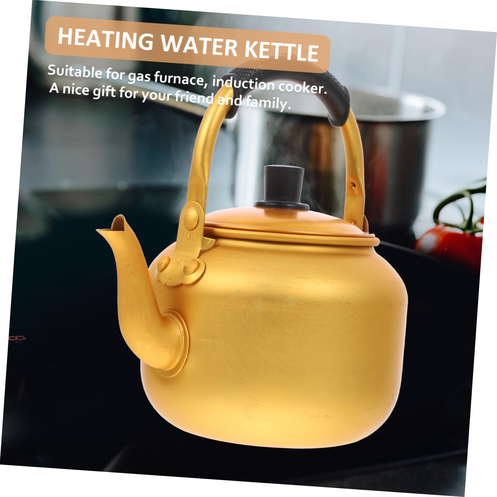 DOITOOL 1pc Yellow Aluminum Tea Kettle - Stovetop Coffee Carafe, Wine Pouring Pot, Chinese Style Infuser Teapot with Travel Insulation for Gas Stove & Camping Use