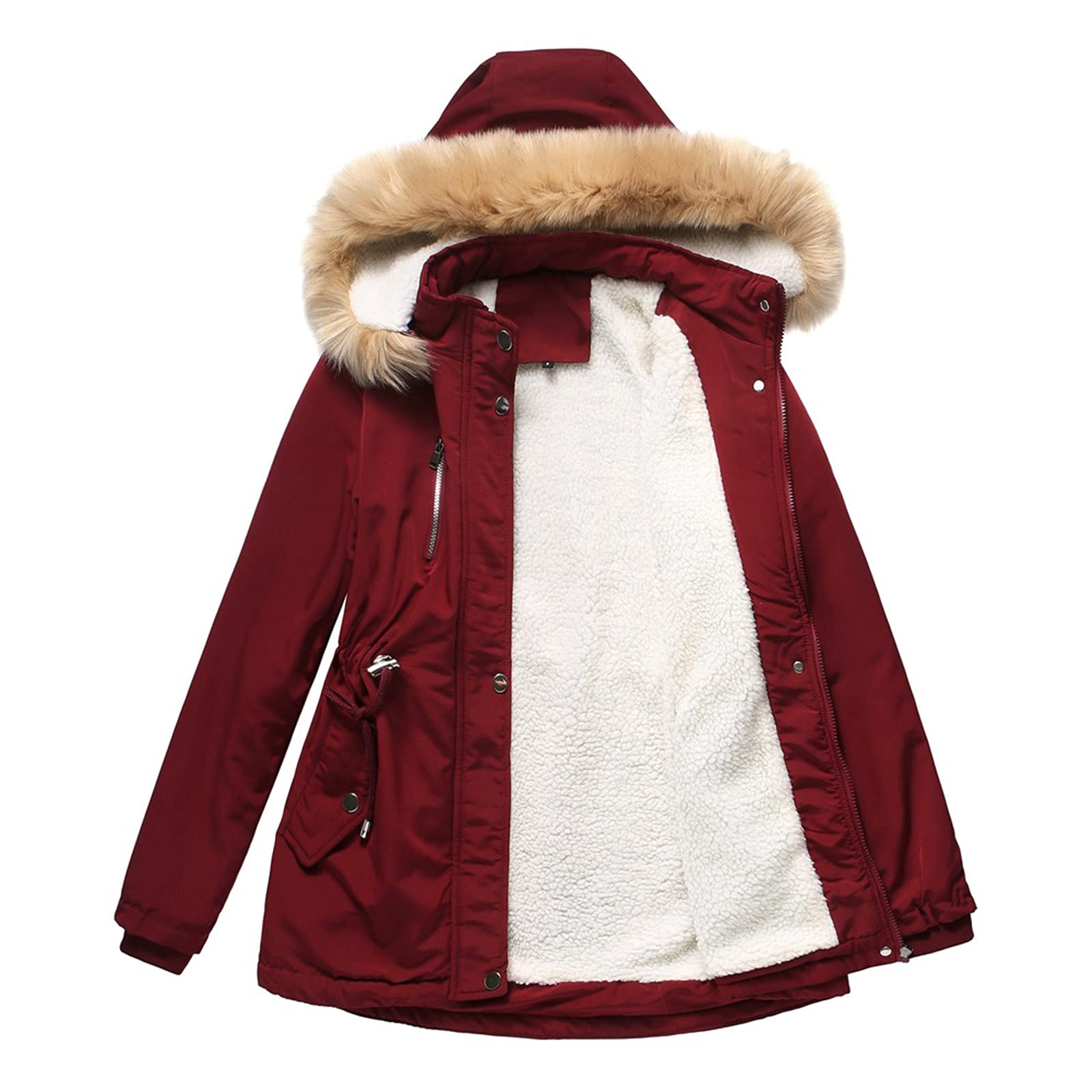 Women's Winter Hooded Fleece-Lined Jacket with Faux Fur Trim, Removable Hood & Spacious Pockets - Warm Cozy Outerwear for Cold Weather, Snow Activities & Everyday Winter Wear