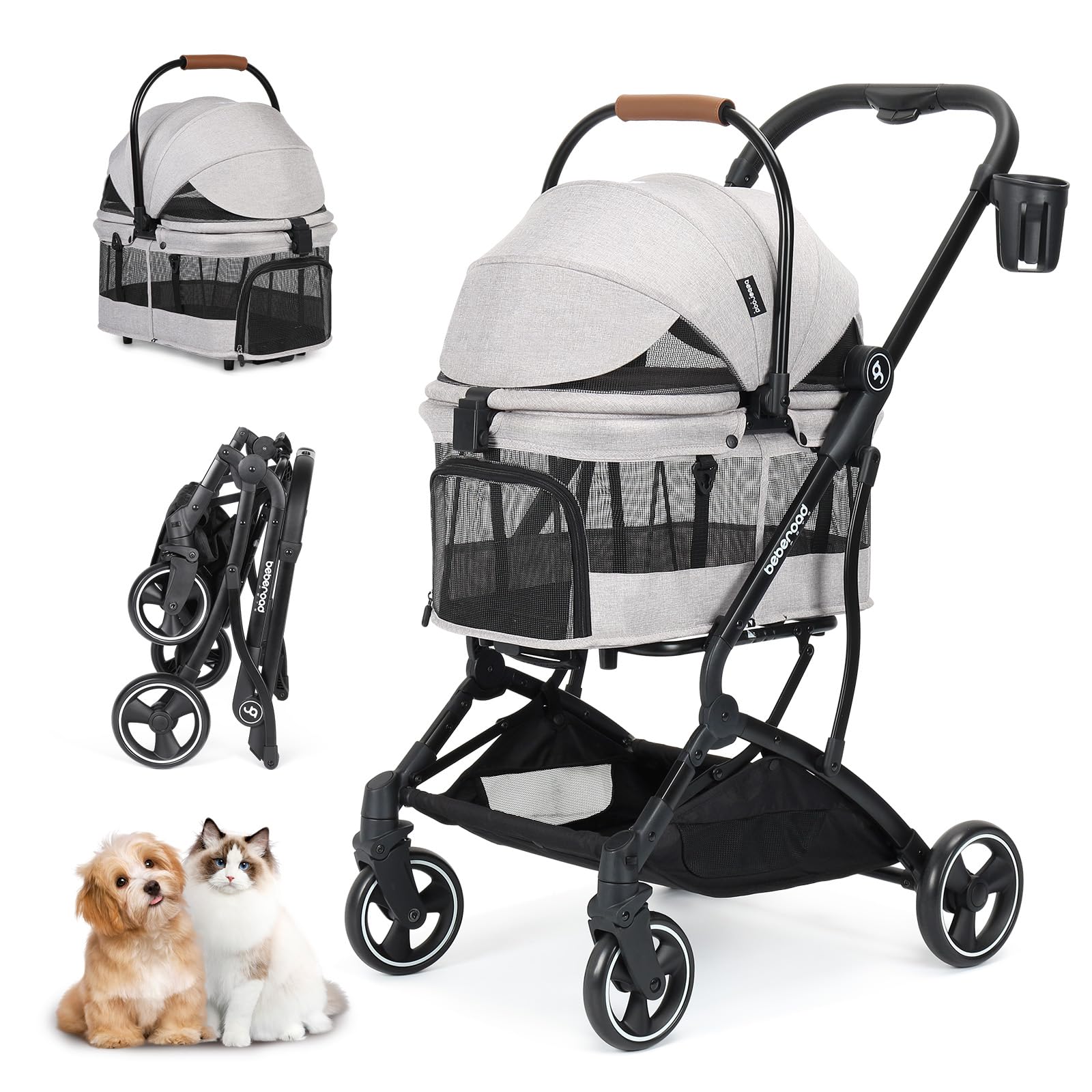 T3 Pet Stroller 3-in-1 for Small & Medium Dogs & Cats - Foldable Lightweight Dog Stroller with Detachable Carrier | Travel-Ready Pet Gear for Walks, Vet Visits & Outdoor Adventures (Grey)