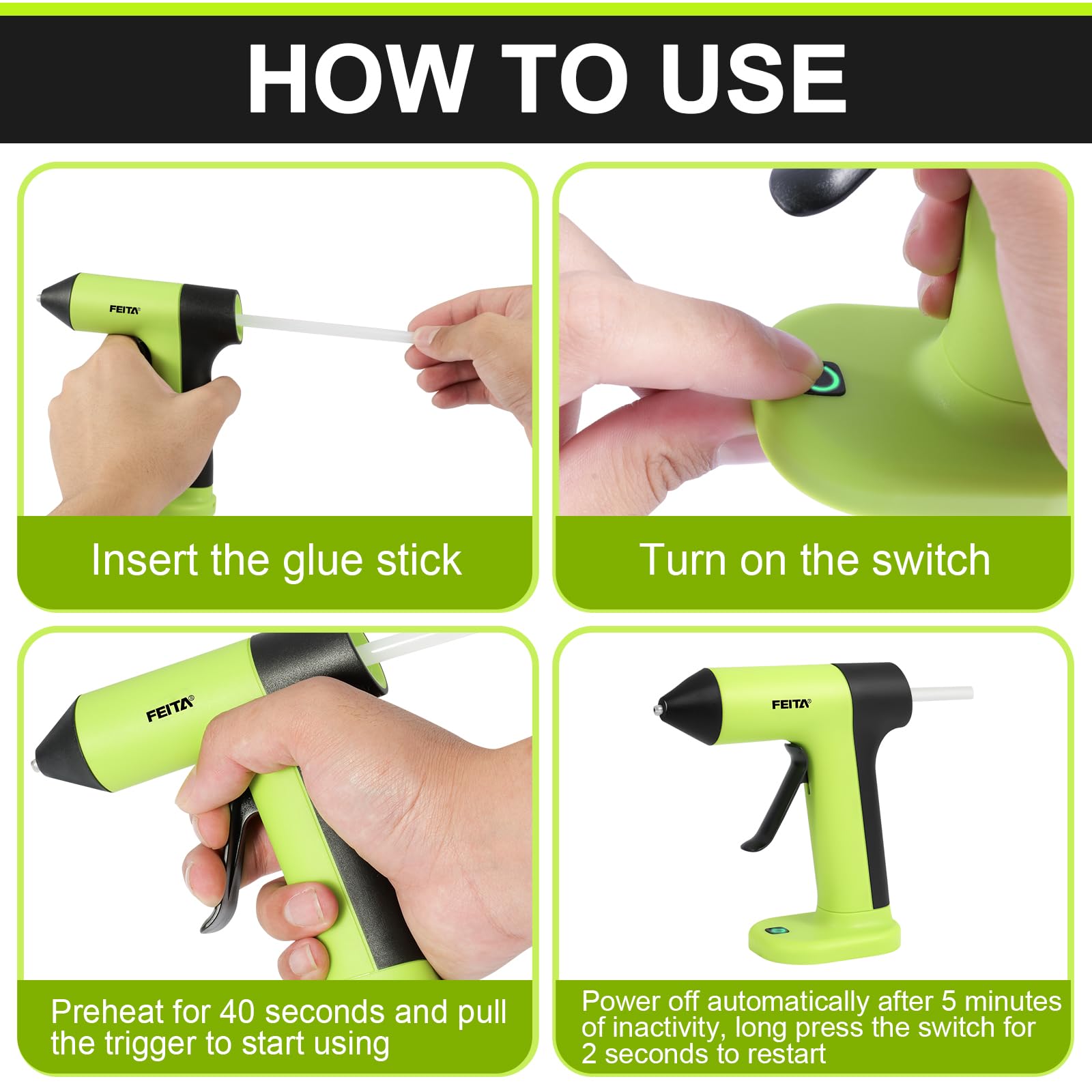 FEITA USB-C Rechargeable Cordless Hot Glue Gun Kit - 40S Fast Heating, 30 Mini Glue Sticks Included - Perfect for DIY Crafts, Home Repairs, School Projects & Holiday Decorations
