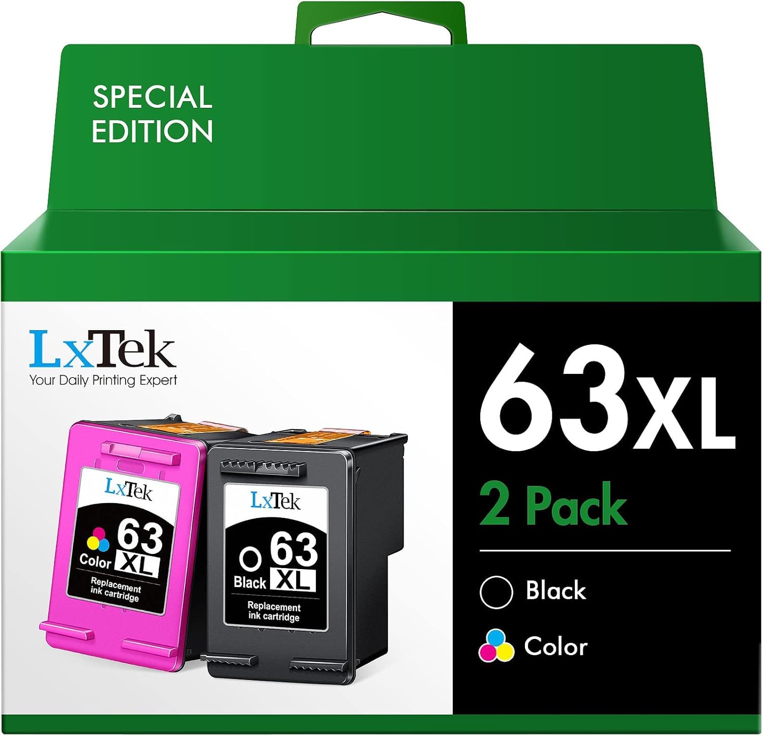 63XL Ink Cartridges Combo Pack - Black & Color Replacement for HP 63XL (Works with HP OfficeJet 3830/4650/5255/5258/5200/4655, Envy 4520/4512, DeskJet 1112/2130/3630) - High-Quality Printer Ink for Home & Office Printing