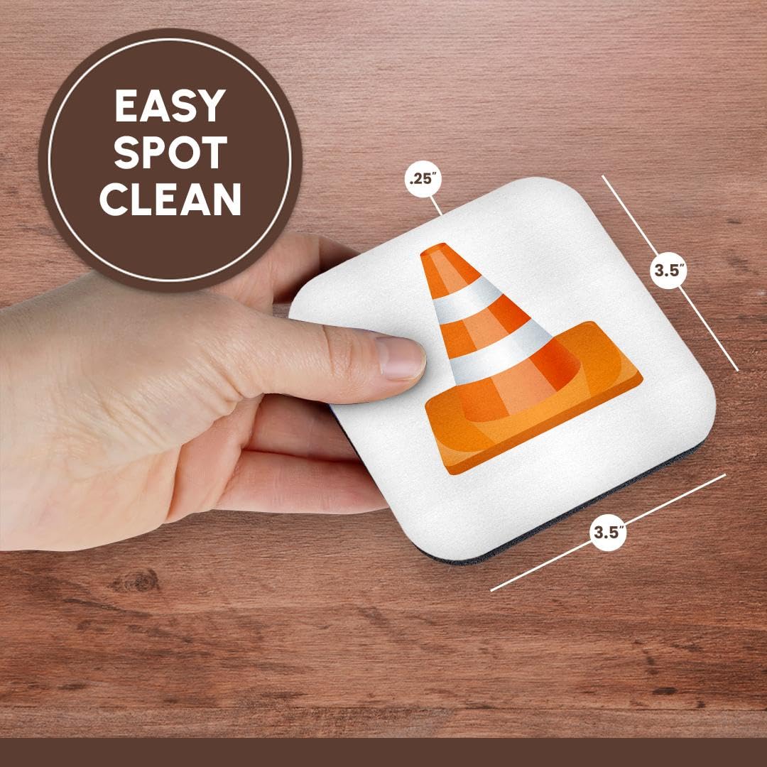 3D Rose Orange and White Construction Cone Soft Coasters Set of 8 - Absorbent Drink Coasters for Beer, Coffee, and Home Decor - Perfect for Construction Theme Parties and Office Use