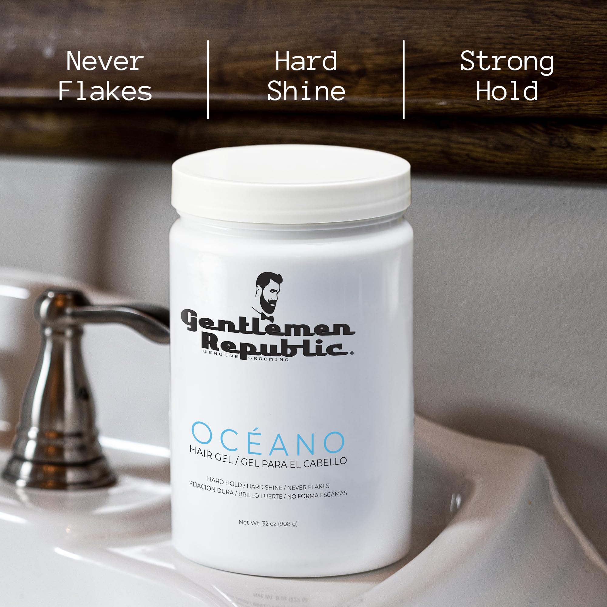 Gentlemen Republic Oceano Men's Hair Gel 32oz - Strong Hold High Shine Styling Gel for Men | Alcohol-Free Professional Formula with Fresh Ocean Scent | Made in USA | Perfect for Daily Styling, Special Occasions & Professional Grooming