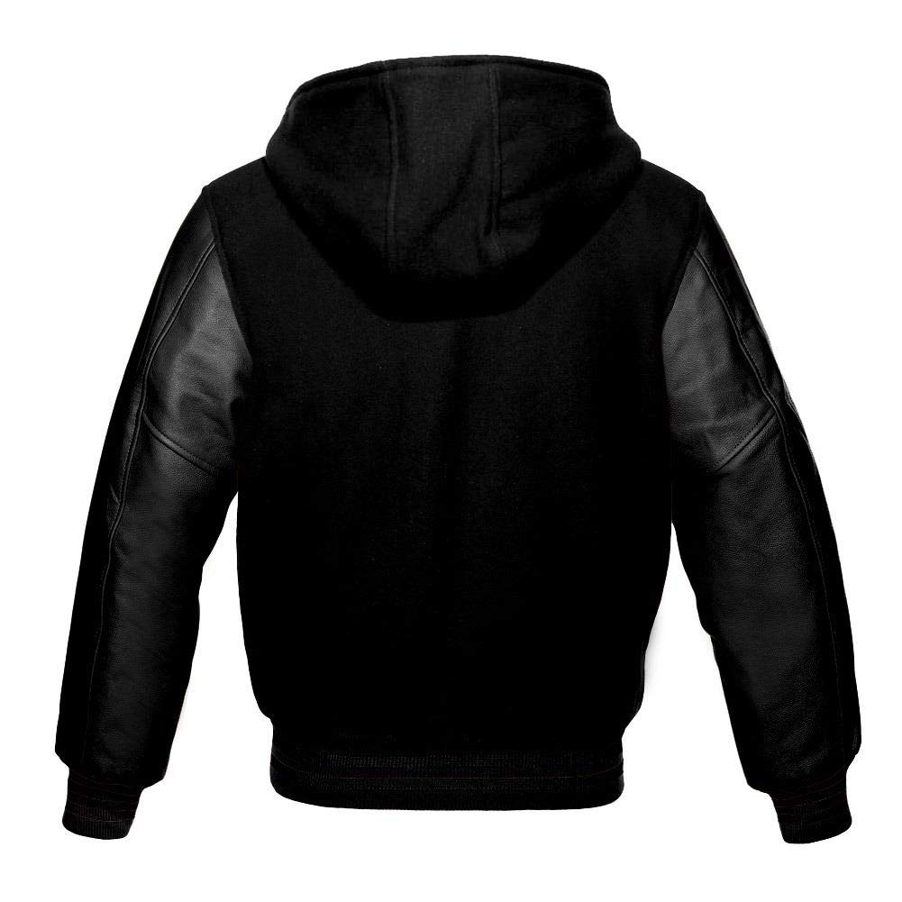 Varsity Hoodie Jacket - Baseball Letterman Bomber with Black Wool Body & Genuine Leather Sleeves | School Spirit, Casual Wear & Sports Events