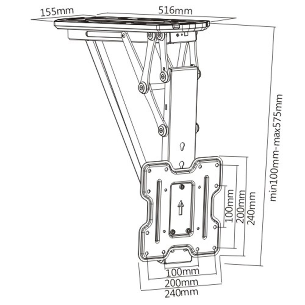 Allcam ECM522A Electric Motorized TV Ceiling Mount Bracket - 6° Tilt & Height Adjustable for 23-43