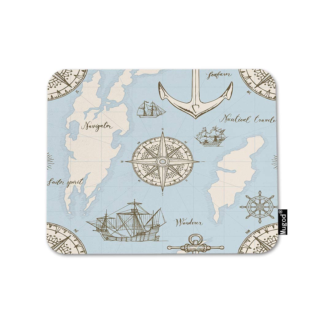 Vintage Nautical Map Mouse Pad - Non-Slip Rubber Base Gaming Mouse Mat for PC, Laptop, Office & Home (9.5x7.9 Inch) - Perfect for Gamers, Office Workers & Nautical Enthusiasts