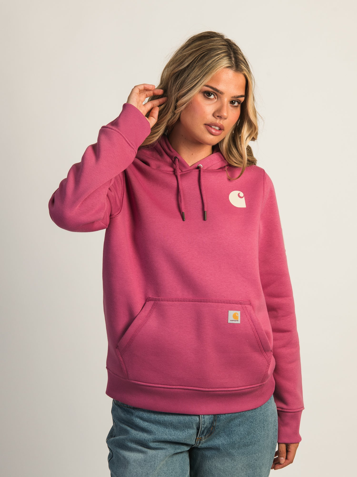 Carhartt Logo Sleeve Pullover Hoodie for Men & Women - Comfortable Fleece-Lined Sweatshirt for Work, Outdoor & Casual Wear