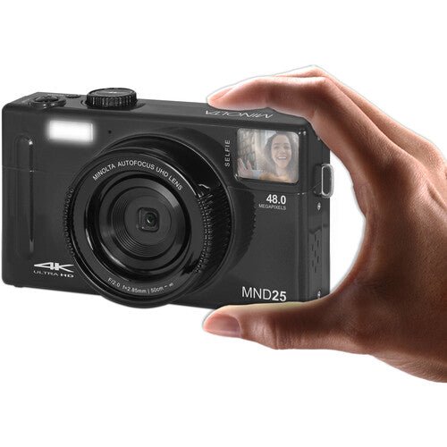 MINOLTA MND25 48MP Digital Camera with Autofocus & 4K Ultra HD Video - Built-in Selfie Mirror (Black) - Perfect for Vlogging, Travel Photography and Content Creation