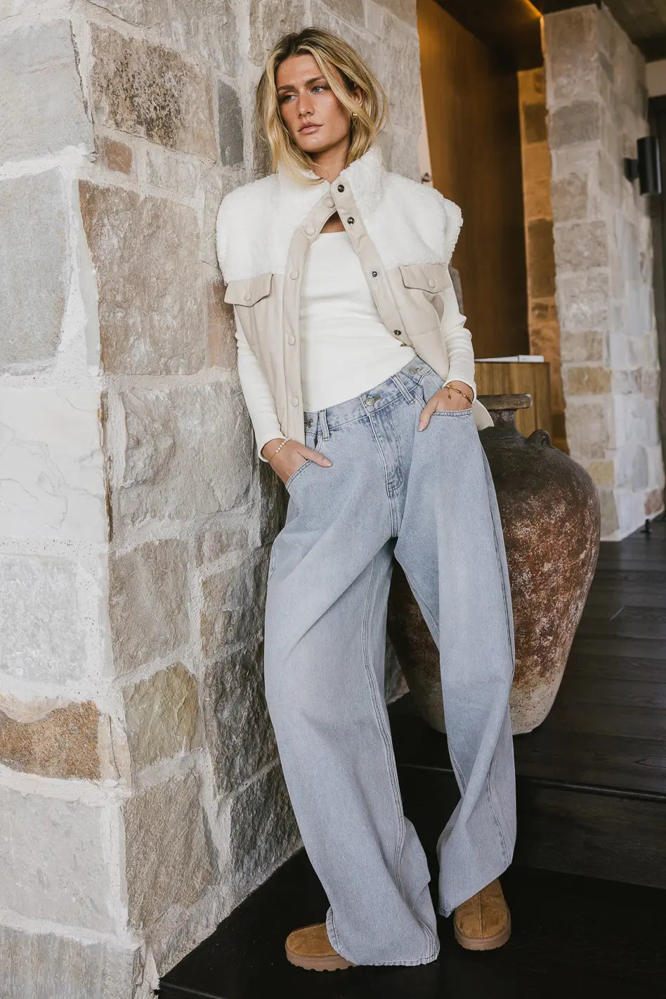 Lets Get Lost Vegan Vest in Cream - Eco-Friendly Women's Winter Jacket for Outdoor Adventures & Casual Wear