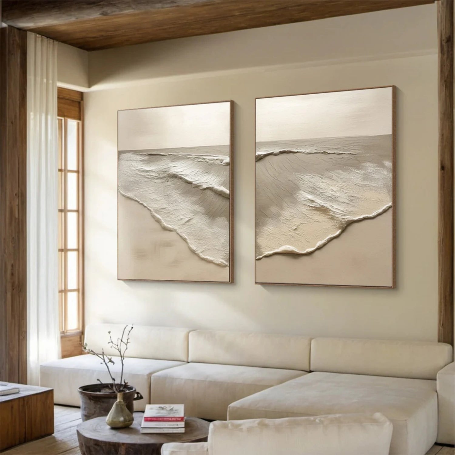 Ocean and Sky Painting Set of 2 - Handmade Canvas Wall Art for Living Room & Bedroom Decor - Coastal & Nautical Theme Home Decoration