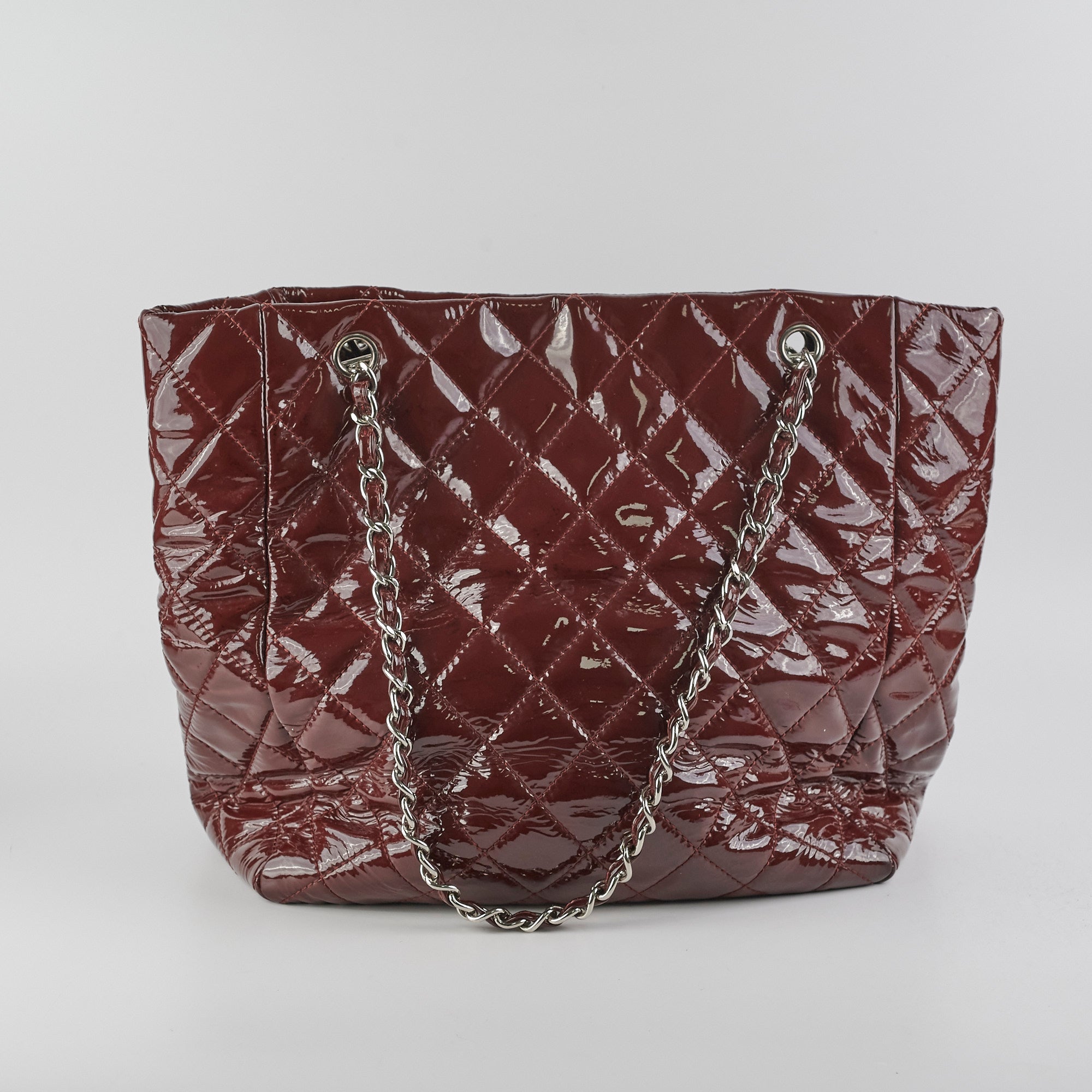Chanel Quilted Patent Leather Large Tote Bag in Burgundy - Luxury Designer Handbag for Women, Perfect for Work, Travel & Everyday Use