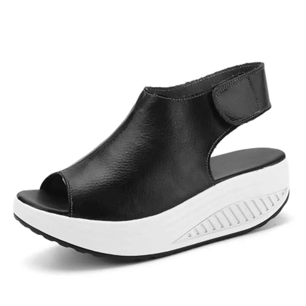 Women's Leather Platform Wedge Sandals - Peep Toe Casual Walking Shoes for Women | Comfortable & Stylish Summer Footwear for Beach, Vacation and Daily Wear