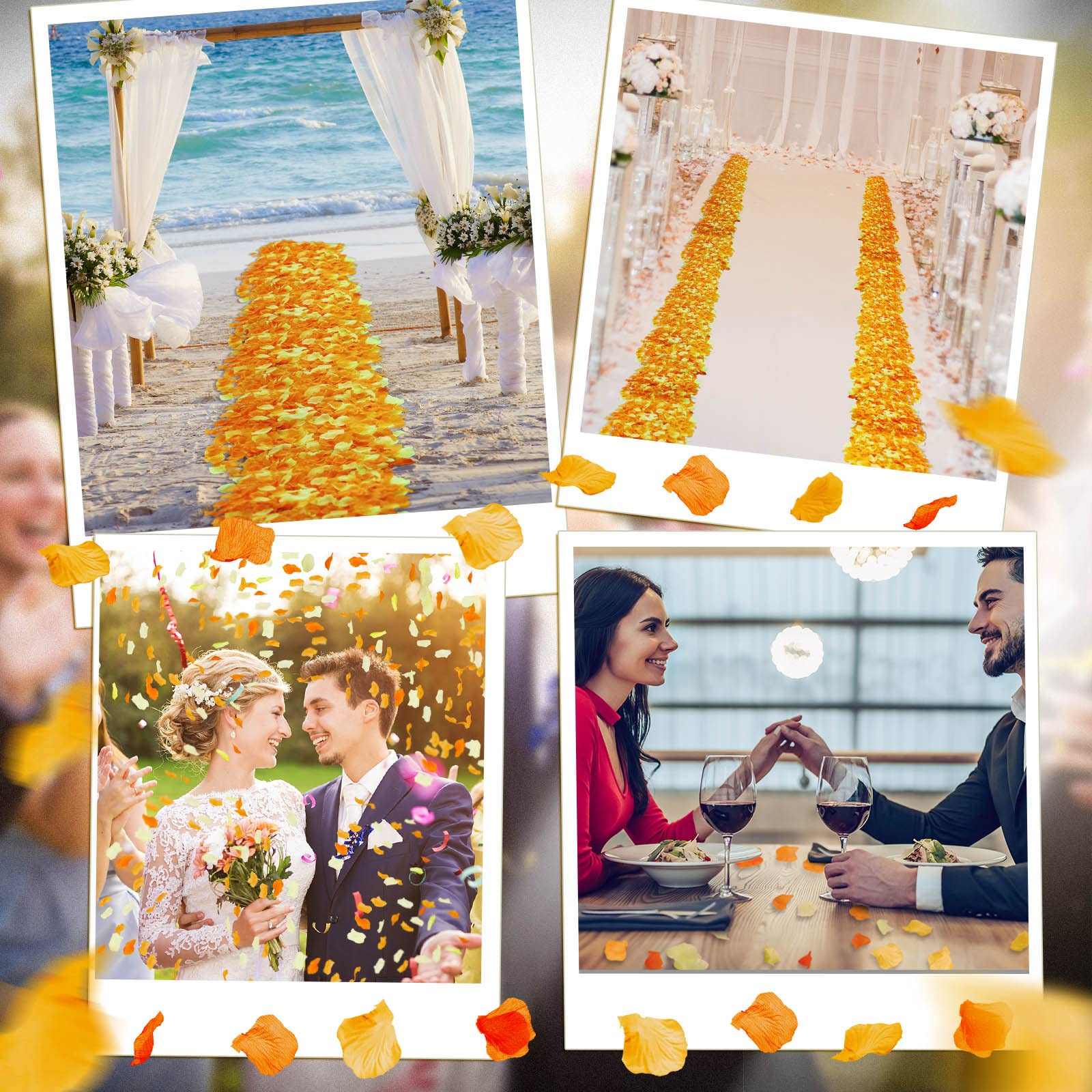 2000 Pcs Orange Yellow Silk Rose Petals - Fake Flower Petals for Wedding Decor, Bridal Shower, Romantic Night & Party Decorations | Perfect for Aisle Scattering, Table Centerpieces, Photo Backdrops