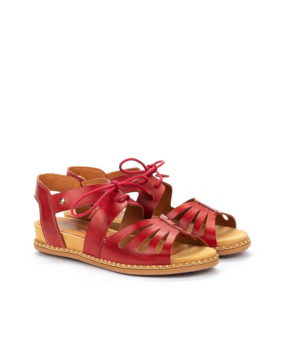 PIKOLINOS Women's Leather Flat Sandals - Marazul Coral | Comfortable & Stylish for Beach, Vacation & Summer Outfits