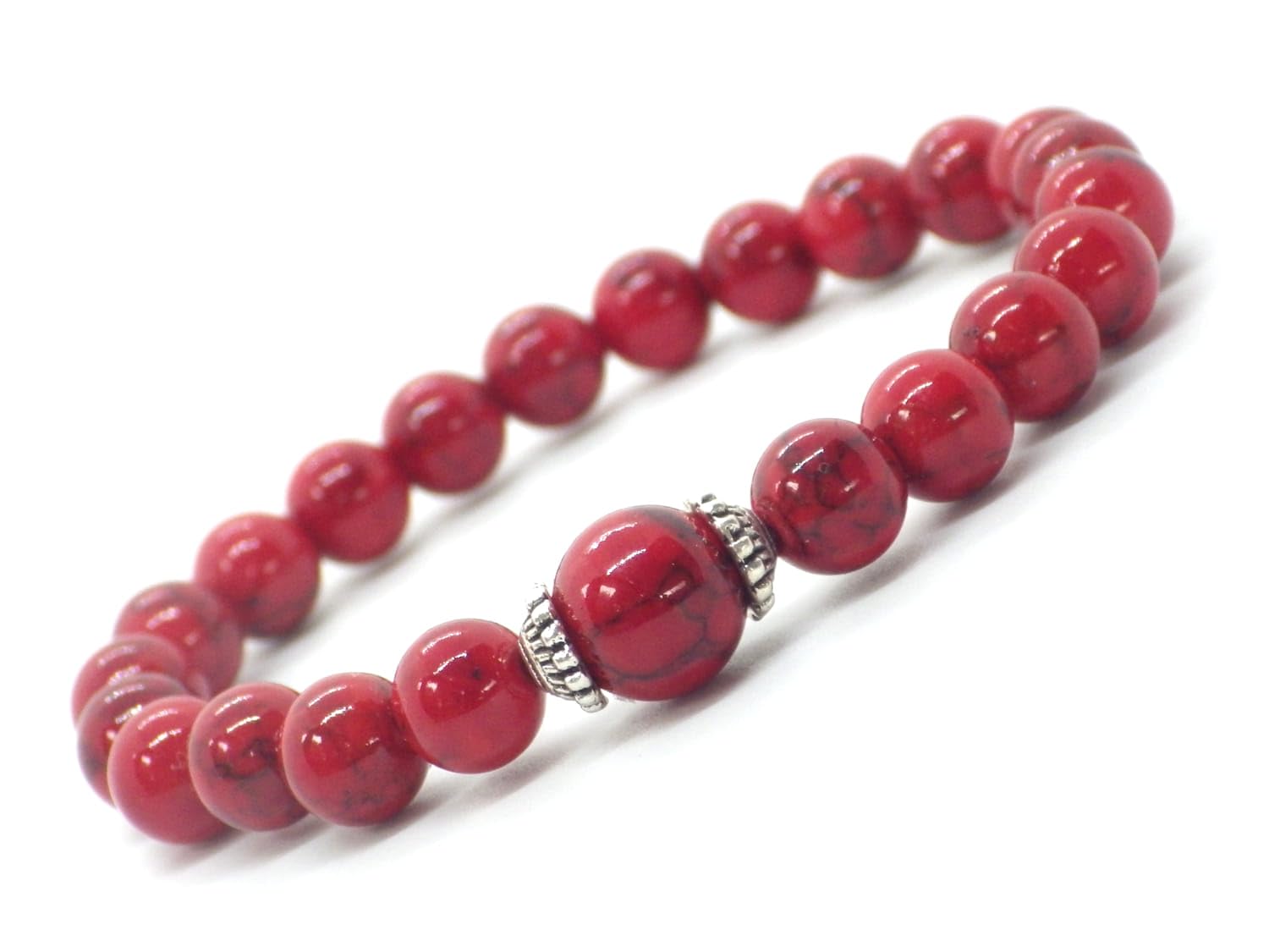 Handmade Women's Turquoise Beaded Bracelet - Red Dyed Reconstructed Turquoise & Tibetan Beads Boho Chic Jewelry for Casual Wear, Gift Giving & Spiritual Healing