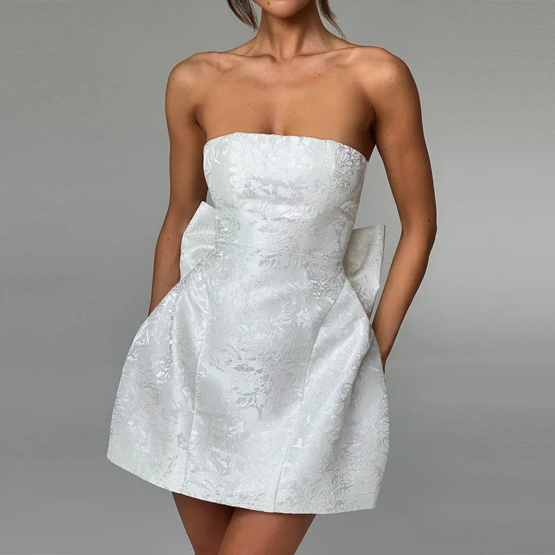Sexy Backless Bow Mini Dress for Women - Off Shoulder Strapless Sleeveless Bodycon Party Club Dress | Elegant Night Out, Date Night, Cocktail Party, Summer Vacation Outfit
