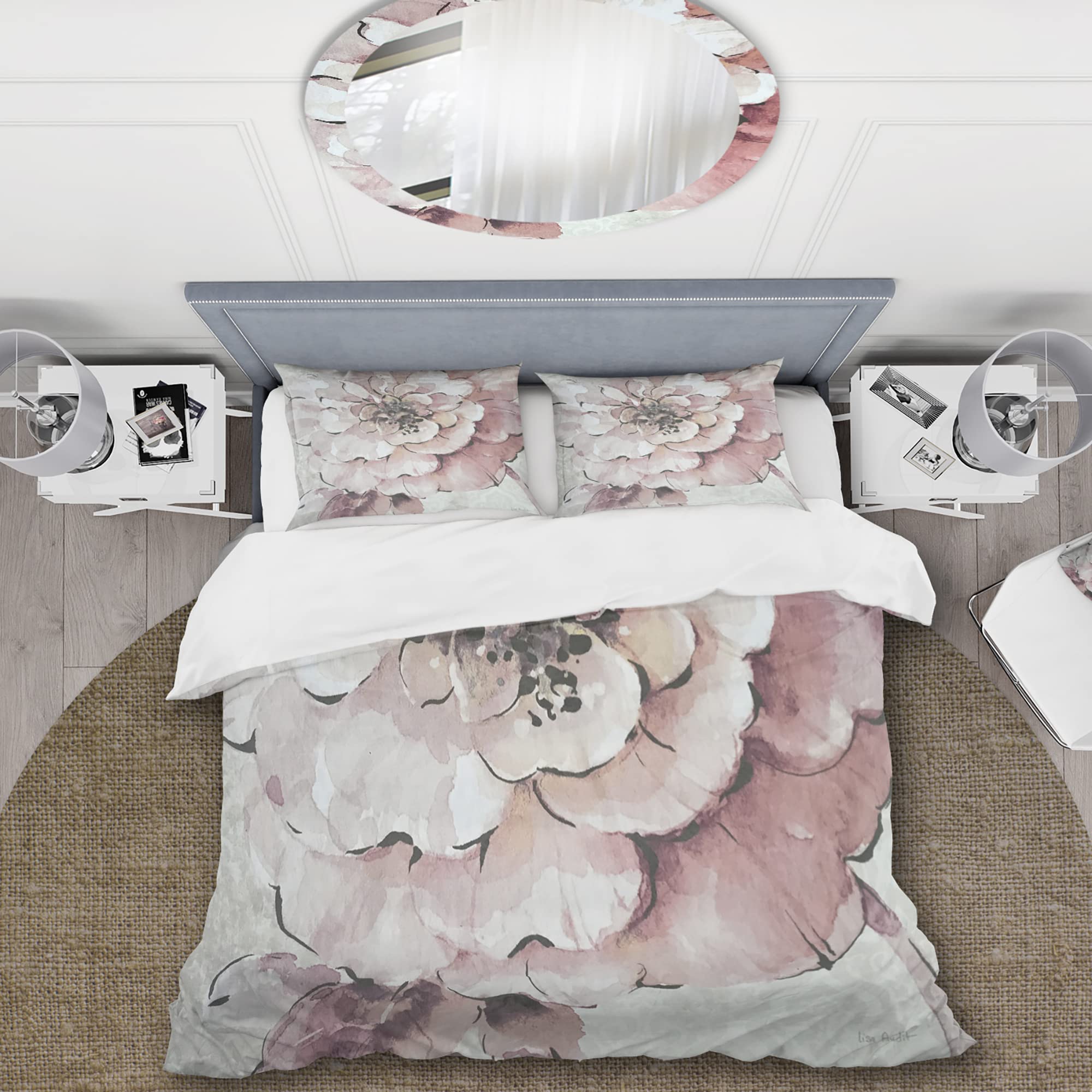 Shabby Chic Duvet Cover Set King - Floral Peonies Pink Bedding for Cozy Home Decor