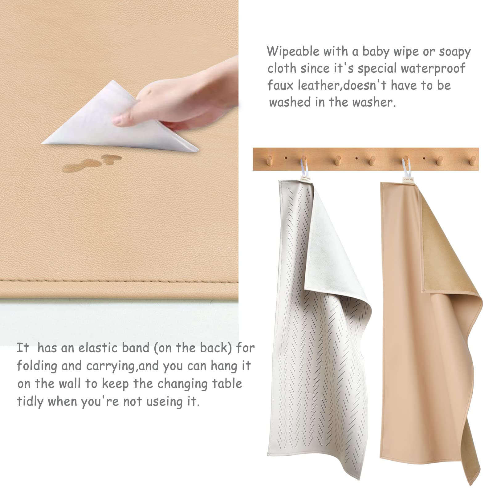 Owlowla Portable Baby Diaper Changing Pad - Waterproof Travel Changing Mat with Liner for Newborns & Toddlers (Beige Herringbone) | Ideal for Nursery, Travel & On-the-Go Diaper Changes