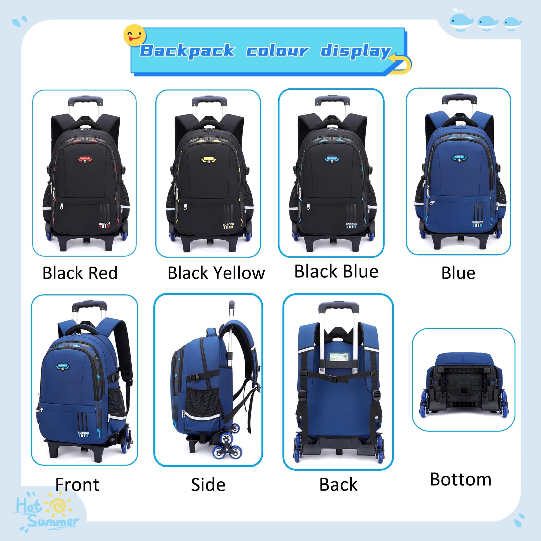 Elementary Rolling Backpack for Kids - Solid Color & Camo Prints Wheeled School Book Bag with Wheels for Boys - Perfect for School, Travel & Daily Use