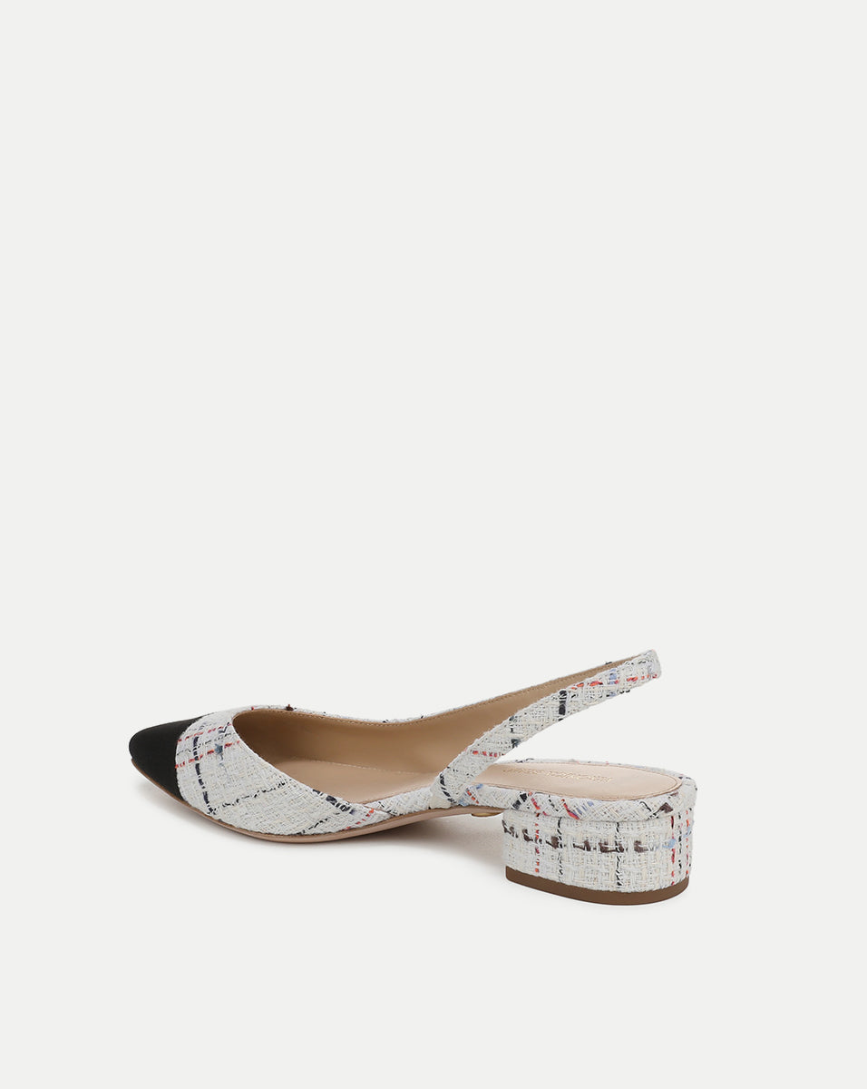 Cecile Women's Tweed Cap Toe Slingback Pumps - Classic Office & Party Dress Shoes for Professional & Evening Occasions