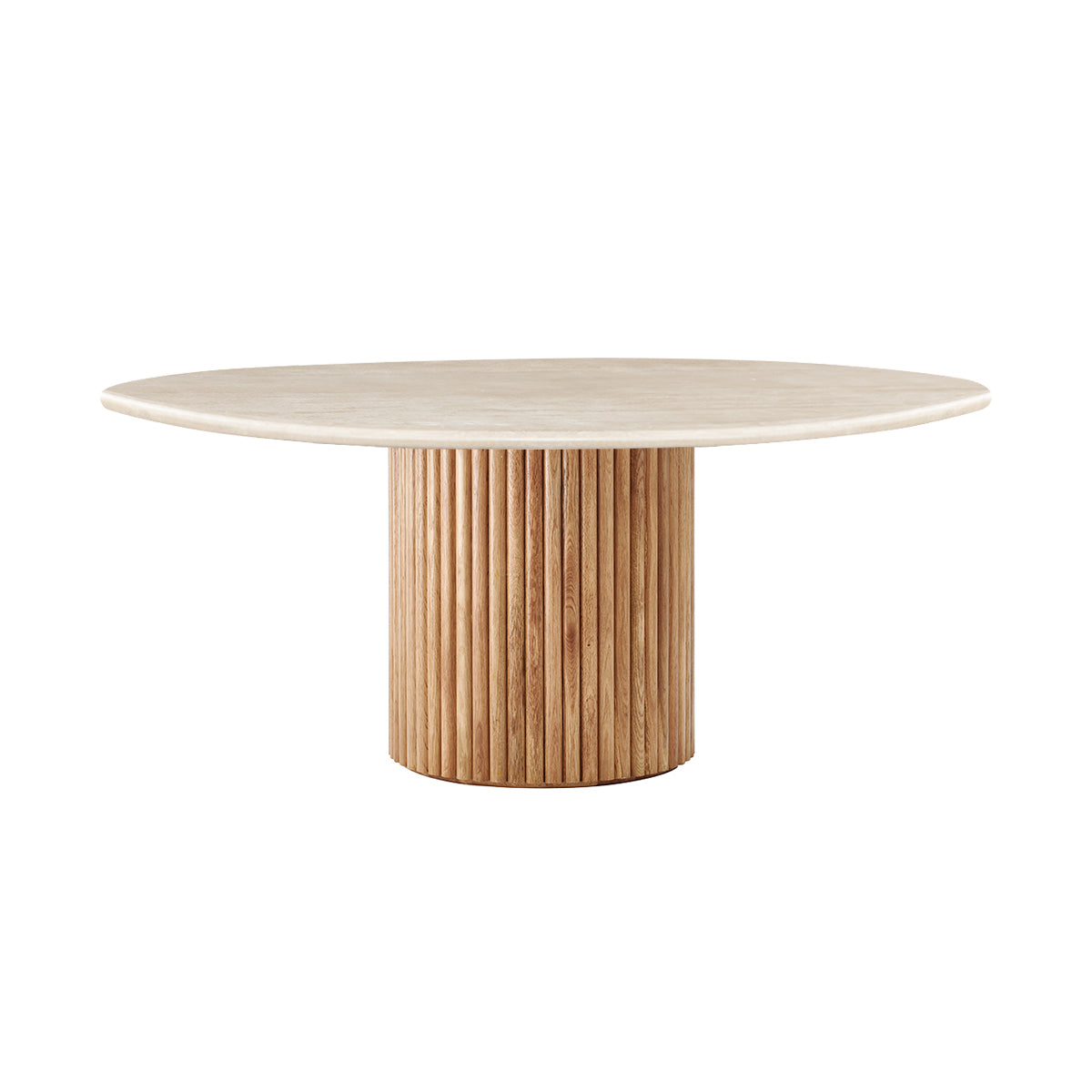 Premium Cosmos Solid Oak & Travertine Dining Table - 59 Inch Round Modern Kitchen Table for Family Gatherings & Dinner Parties