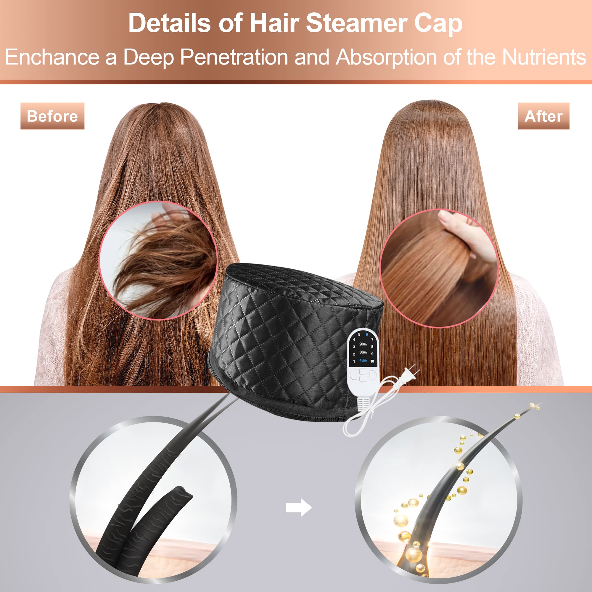 **Ingeware Electric Heat Cap for Deep Conditioning - Thermal Hair Steamer Cap for Natural Hair, Portable Home Hair Spa Treatment (Solid Black) - Perfect for At-Home Hair Care & Salon-Quality Results**