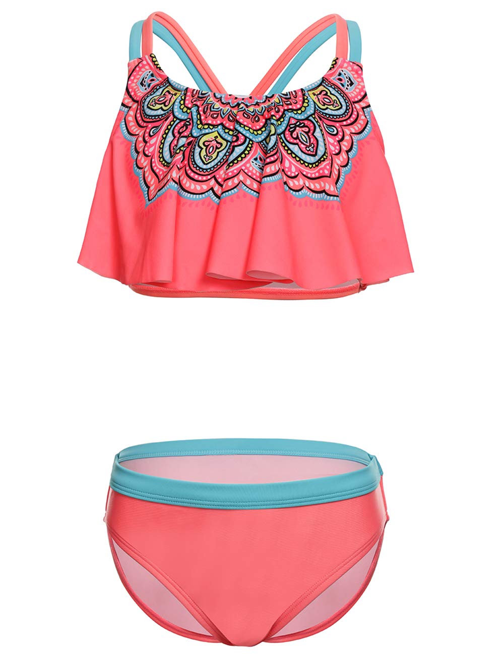 DUSISHIDAN Girls Two Piece Swimsuit Flowy Bikini Set - Trendy Summer Beachwear for Teens & Kids - Perfect for Pool Party, Vacation & Water Activities