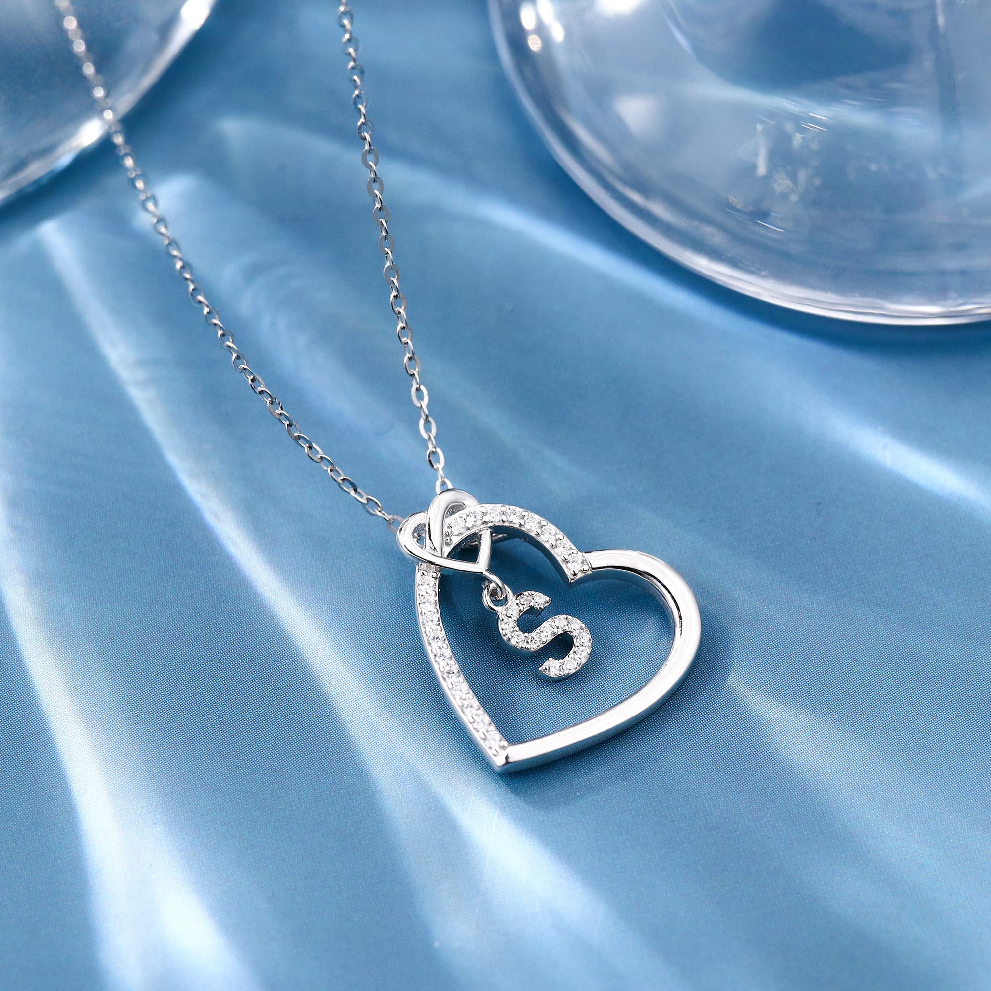 Sterling Silver Heart Initial Necklace for Women & Girls - Personalized Letter Jewelry, S925 Silver Pendant Necklace | Perfect Birthday Gift for Her, Mom, Wife, Girlfriend | Great for Valentine's Day, Anniversary & Everyday Wear