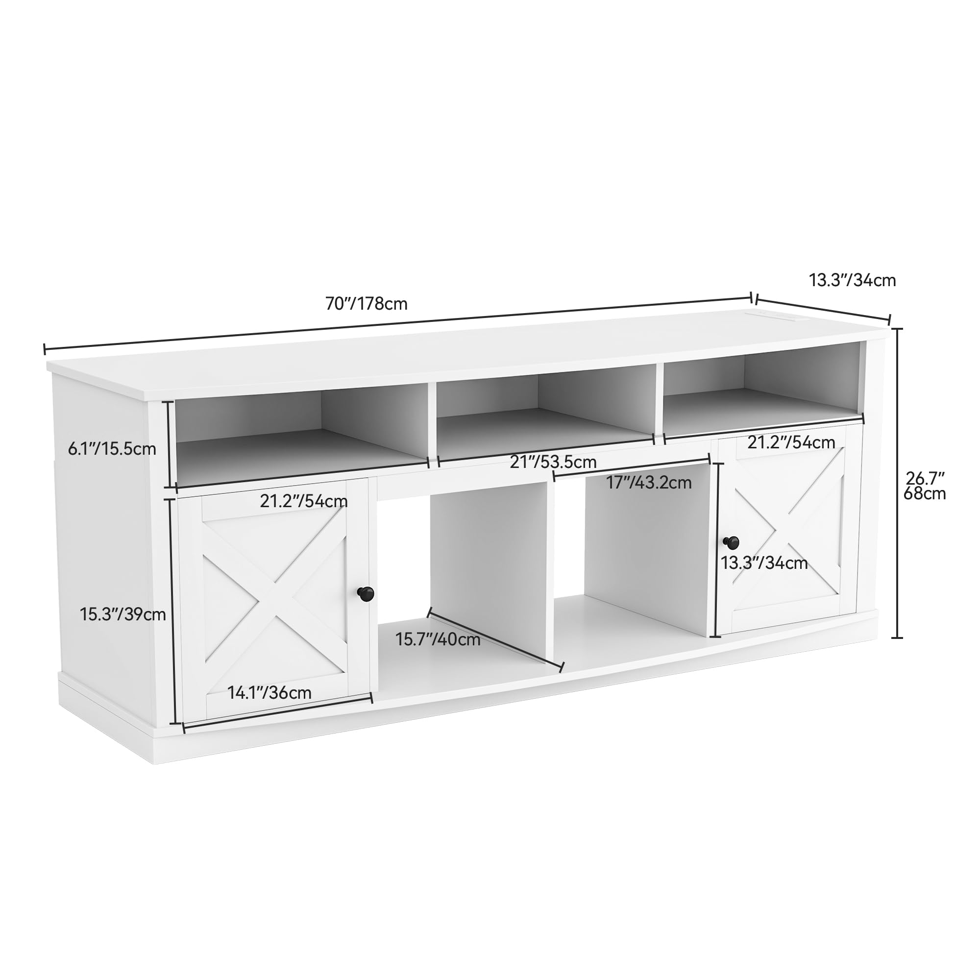 75/80 Inch TV Stand with LED Lights & Power Outlet - Modern Entertainment Center with Barn Doors, White - Perfect for Living Room Home Theater Setup & Media Storage