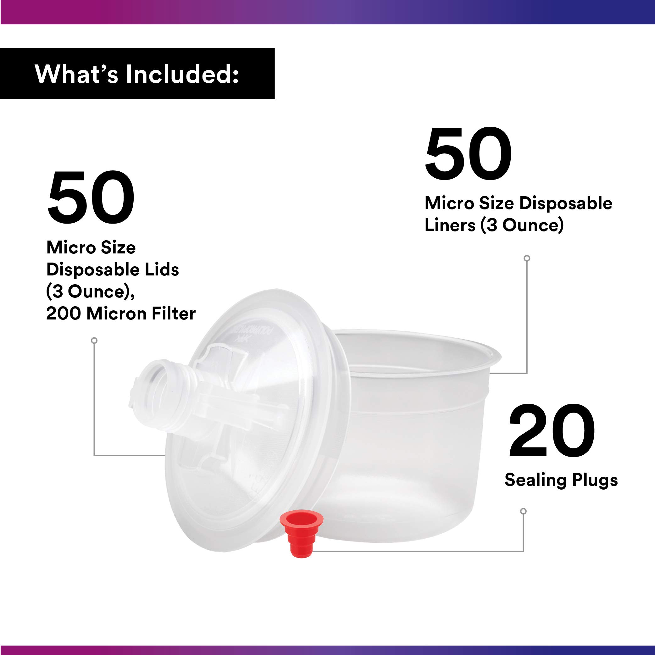 3M PPS (Original Series) Paint Spray Gun Cup Lids and Liners Kit - 16028, Micro, 3 oz, 200-Micron Filter - 50 Disposable Lids & Liners, 20 Plugs (120-Piece Set) - Perfect for Automotive Painting, Furniture Refinishing & Home DIY Projects