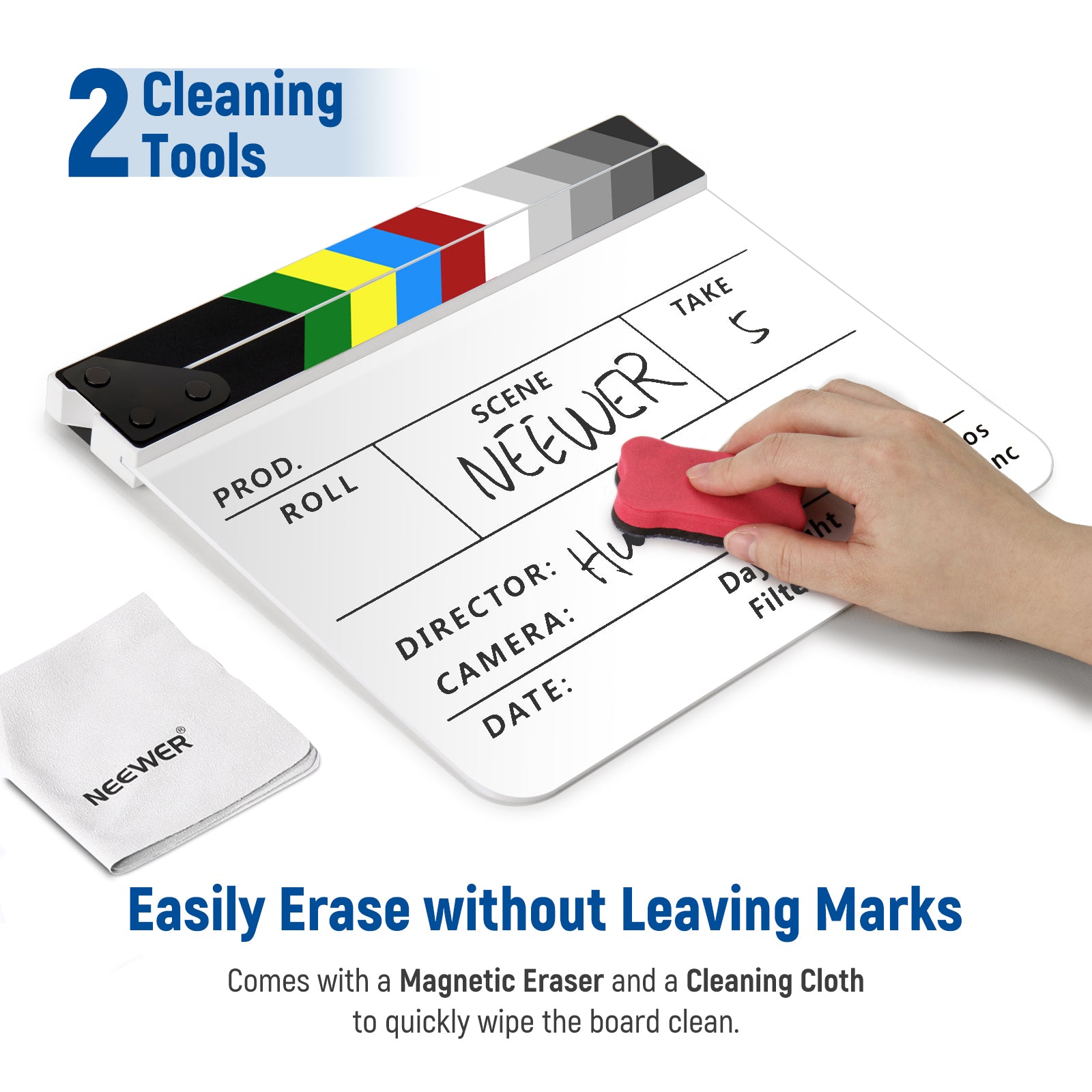 NEEWER Acrylic Plastic Film Clapboard - Professional Movie Director's Slate with Dry Erase Surface - Perfect for Film Making, Video Production & YouTube Content Creation