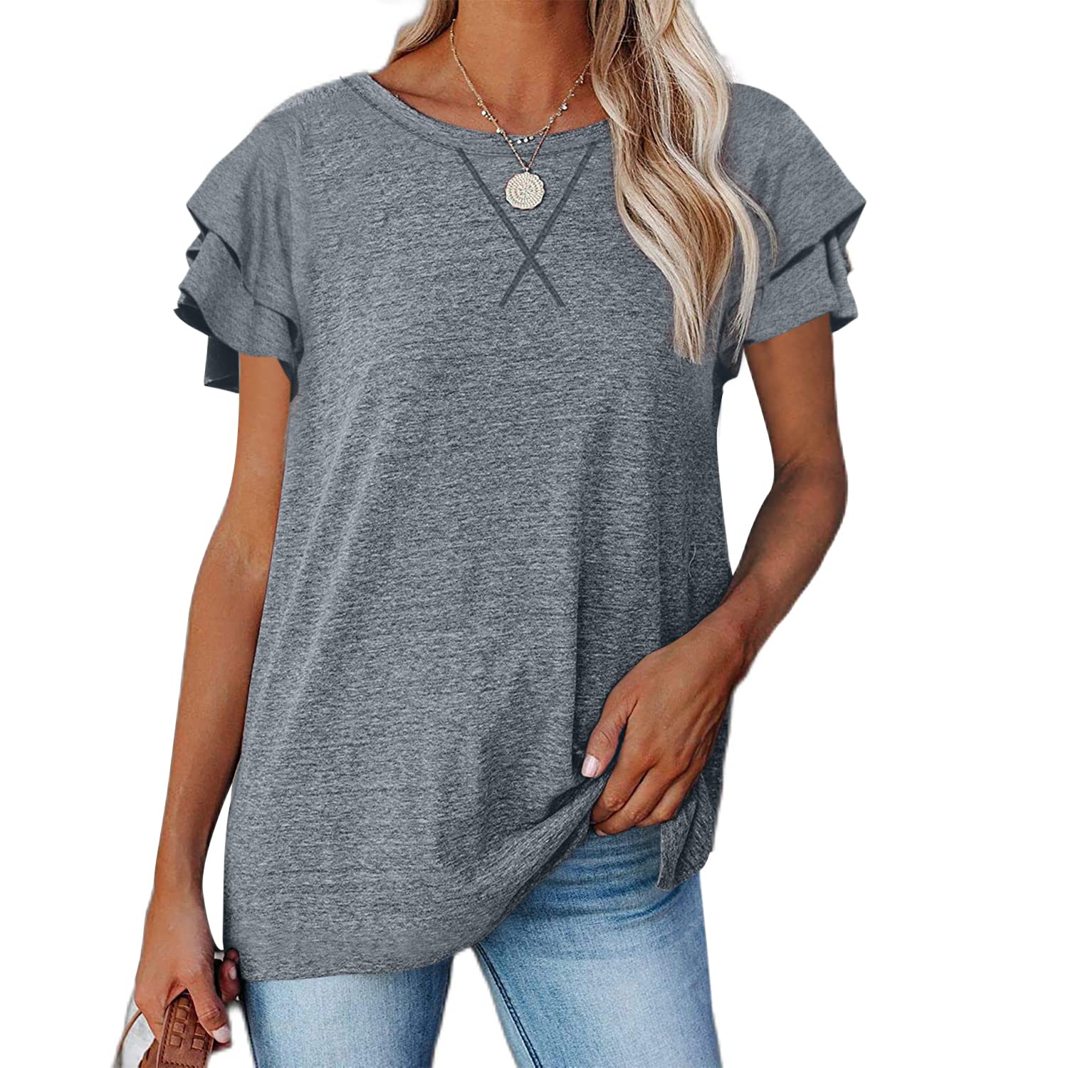 BESFLY Women's Summer V-Neck T-Shirt - Casual Long Sleeve Blouse Tunic Top for Work, Date Night & Everyday Wear | Breathable & Comfortable Ladies Fashion Top