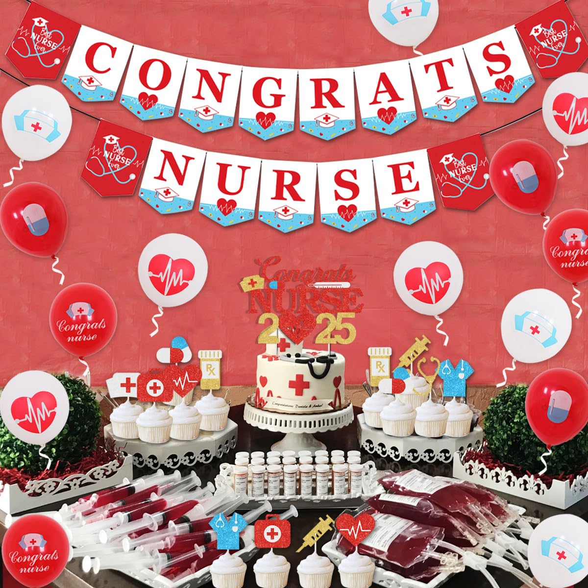 2025 Nurse Graduation Decorations - Congrats Banner & Cake Topper for Nursing School Party