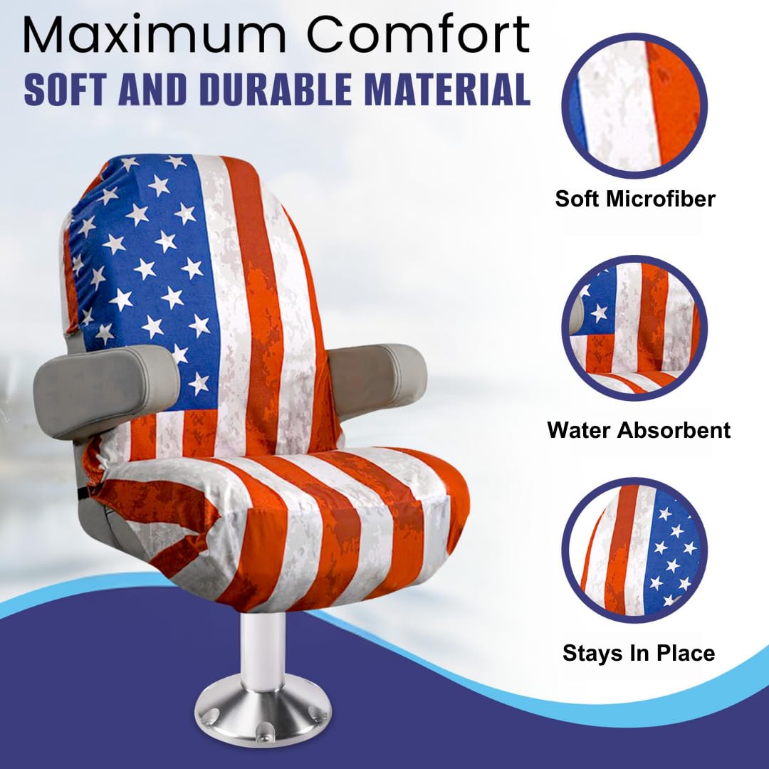 Premium Microfiber Boat Seat Cover with USA Flag Design - Quick-Drying, Universal Fit for Captain's Chairs & Pontoon Boats - Perfect for Fishing, Yachting & Water Sports Protection