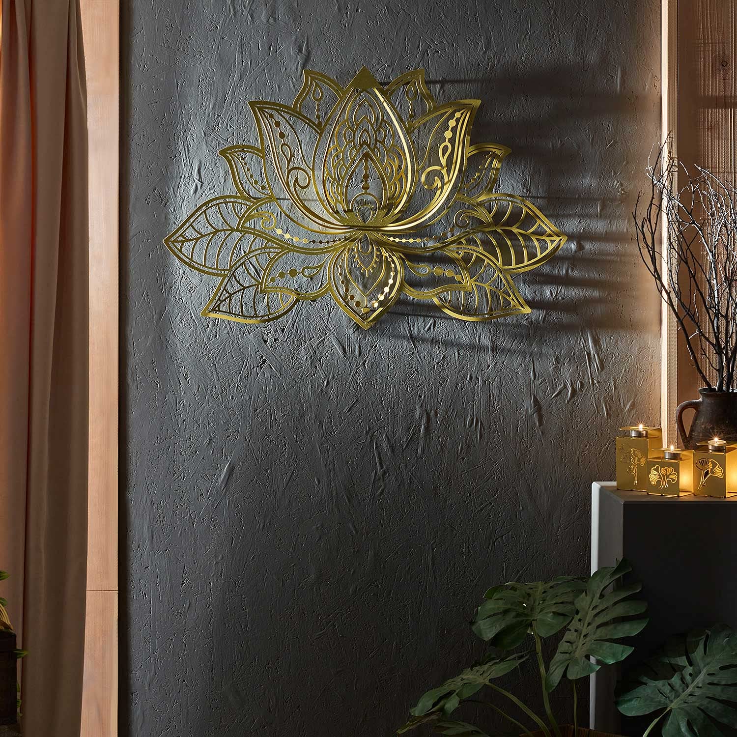 3D Metal Lotus Wall Art - Zen Decor for Yoga & Meditation Rooms (Gold, 36x22